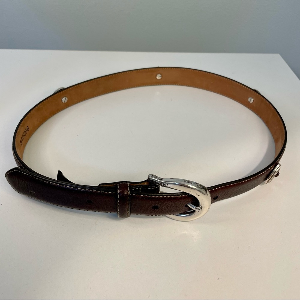 Brighton Vintage Brown Leather Silver Charm Belt Size M